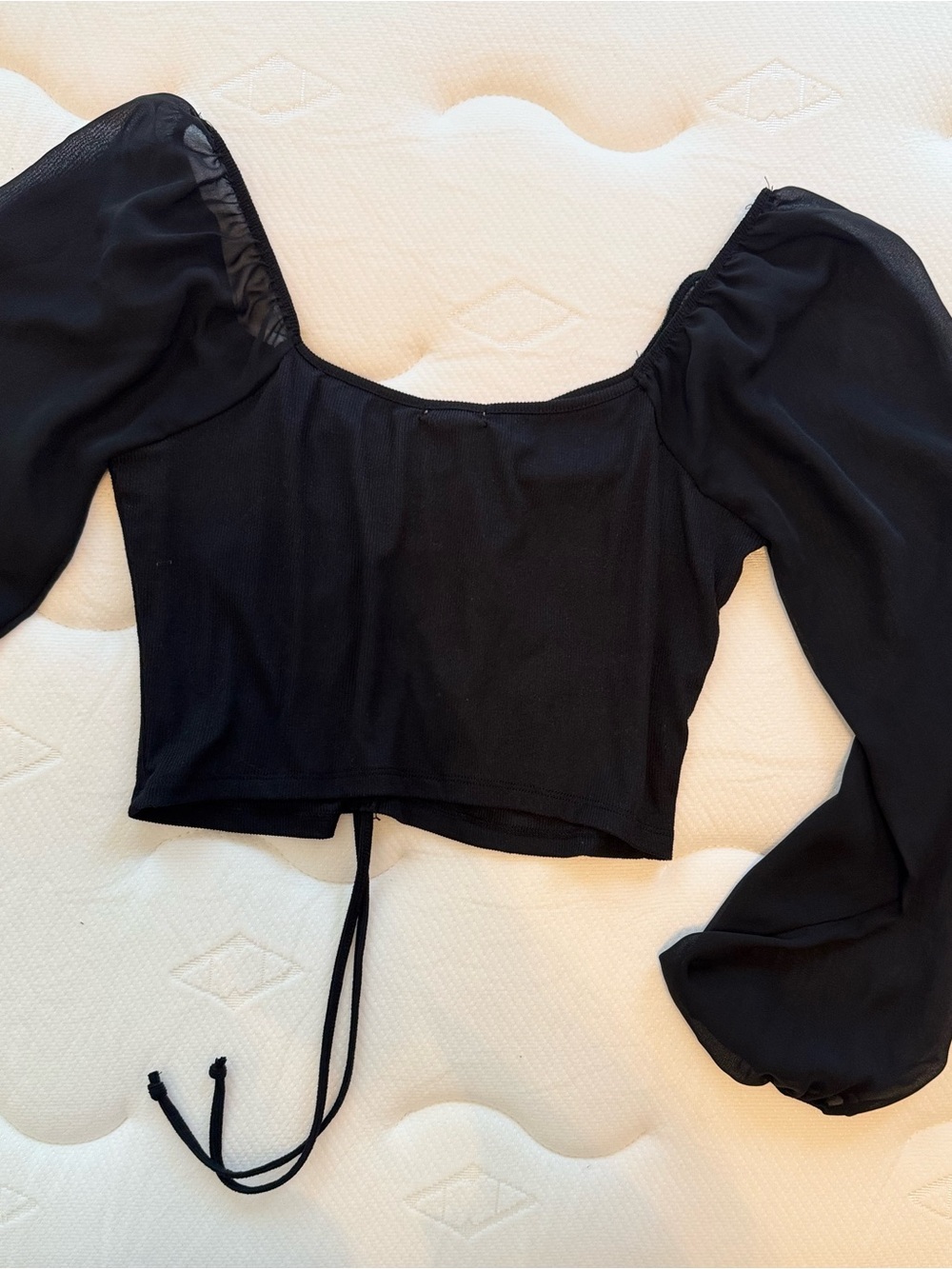 Rue21 Black Square Neck Puff Sleeve Crop Top